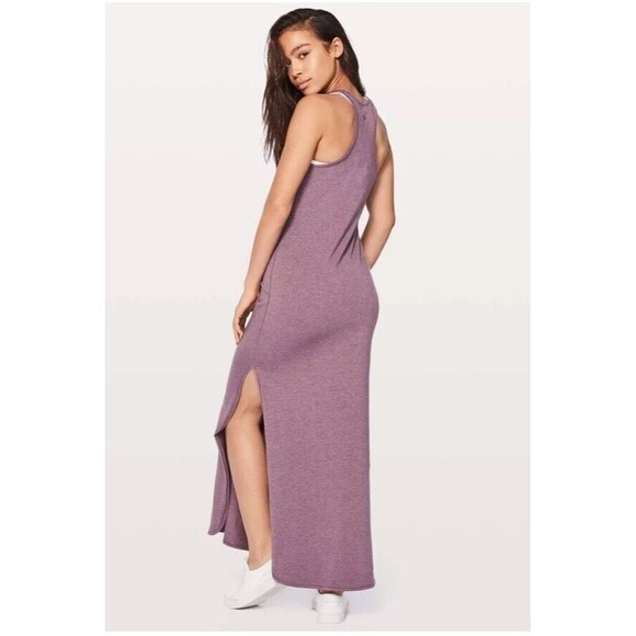 Lululemon Refresh Maxi Dress II Heathered Dusty Mauve Size 2 Racerback Side Slit - Picture 1 of 6